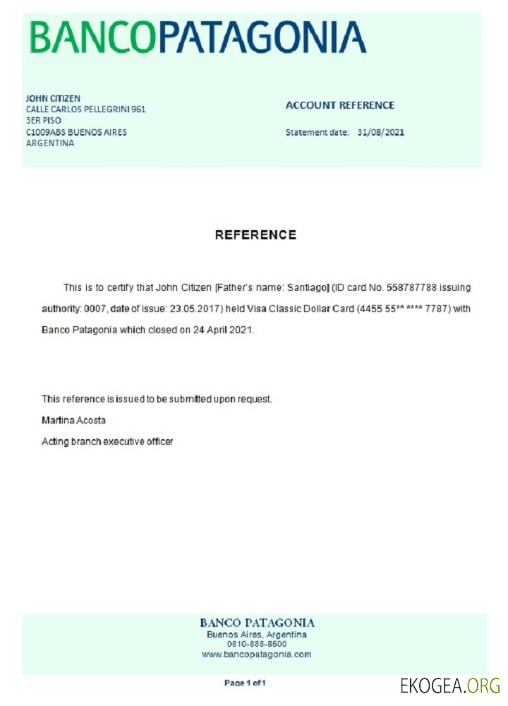 Référence Argentina , Bancopatagonia , closure